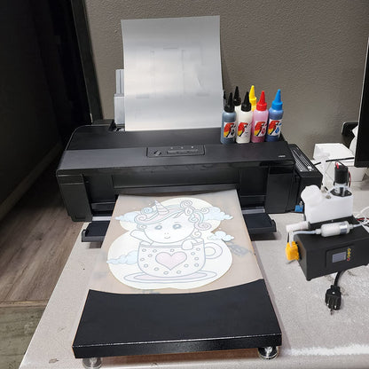 AOK Printer A3+ White Ink Circulation System Width 13inch DTF Printer Machine Direct Transfer Film L1800 Converted for DIY Print T-Shirts/Hoodie/BGS/Pillow etc. (6X 100ml Ink+100pcs Film+Powder)