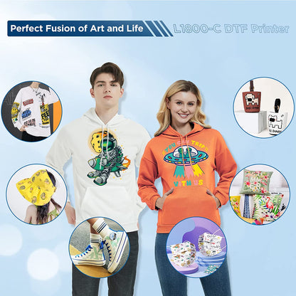 DSV DTF Printer A3 L1800 Transfer Printer Machine Built-in White Ink Circulation System for Dark/Light T-Shirts, Hoodie,Pillow,Different Fabrics (DTF Printer +Oven+5 x 250ml Ink+100pcs PET Film)