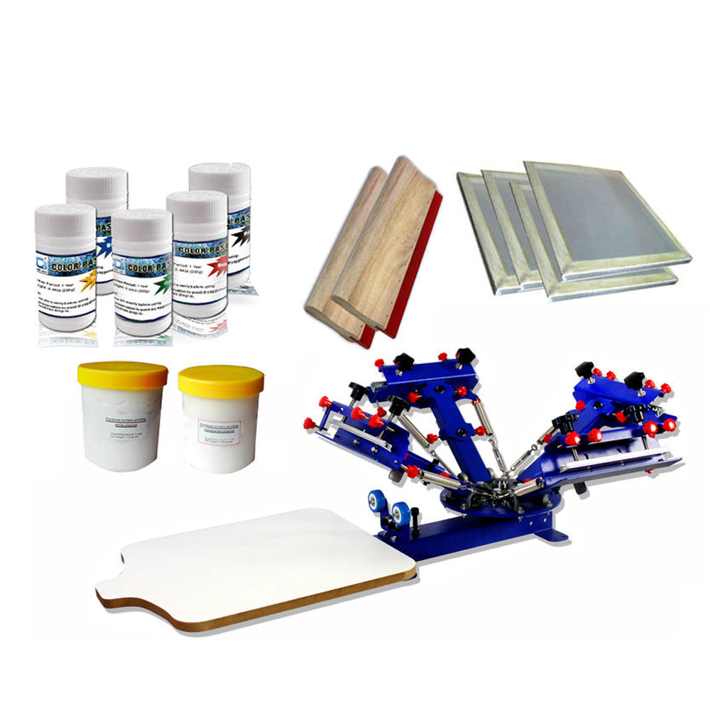 Adjustable 4 Color 1 Station Screen Printing Kit Minitrim Press Printer &amp; Tools