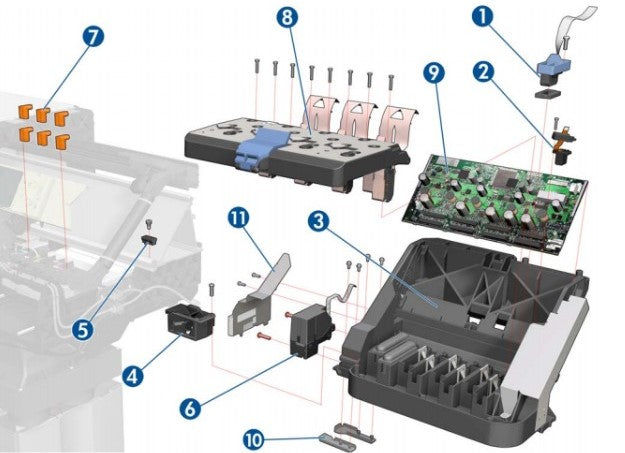 HP CQ869-67004 Carriage Assembly for  HP Designjet L26500 printer series www.wideimagesolutions.com Parts and Inks 109.00