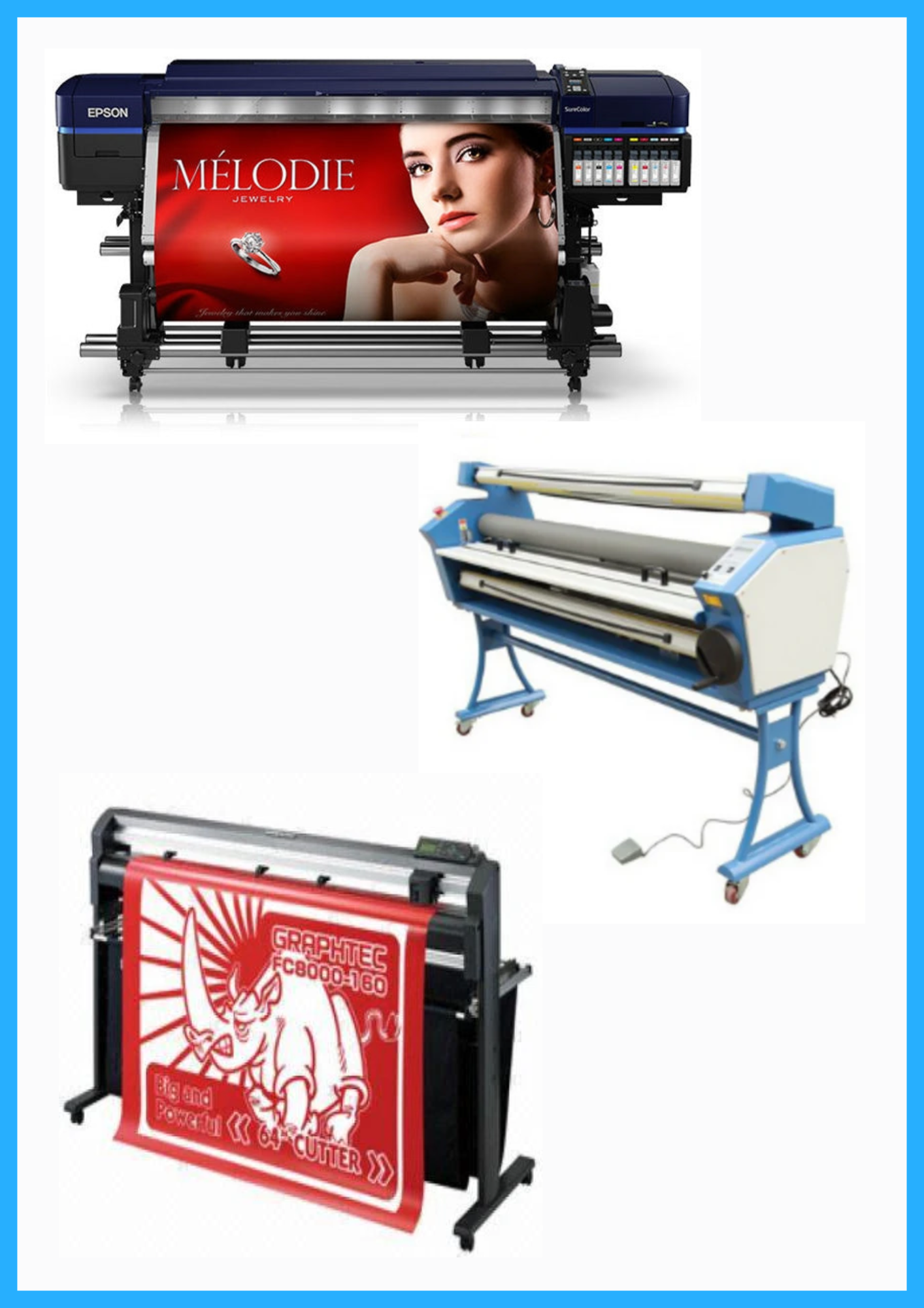 ON SALE - COMPLETE SOLUTION - Epson Surecolor S80600 Production Edition 64" Solvent Printer (Refurbished) + 64" Graphtec FC8000-160 Vinyl Cutting Plotter (Refurbished) + Upgraded Ving 63" Wide Format Cold Laminator (New)