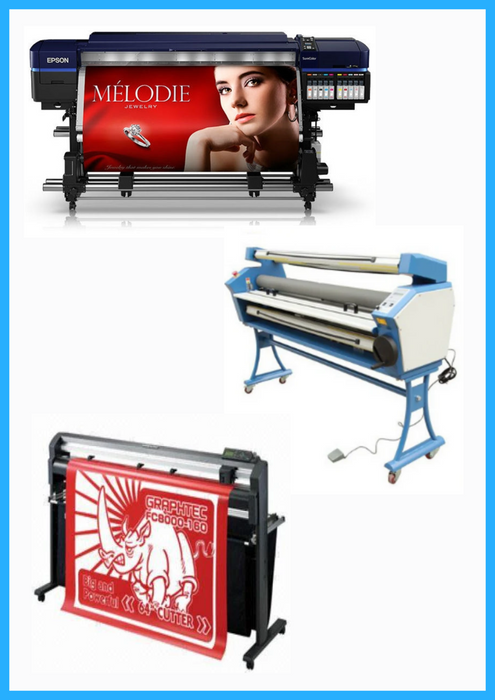 COMPLETE SOLUTION - Epson Surecolor S80600 Production Edition 64" Solvent Printer (Refurbished) + 64" Graphtec FC8000-160 Vinyl Cutting Plotter (Refurbished) + Upgraded Ving 63" Wide Format Cold Laminator (New)