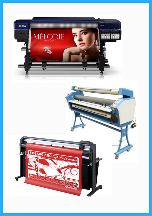 COMPLETE SOLUTION - Epson Surecolor S80600 Production Edition 64" Solvent Printer (Refurbished) + 64" Graphtec FC8600-160 Vinyl Cutting Plotter (Refurbished) + Upgraded Ving 63" Wide Format Cold Laminator (New)