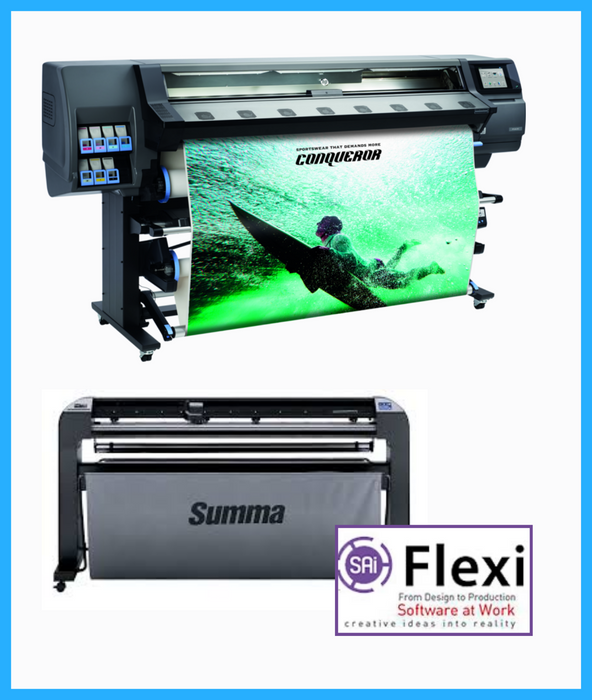 BUNDLE - HP Latex 365 Printer (V8L39A) - New + Summa Class S2 T160 62" Cutter w/ Service - New + Flexi RIP Software