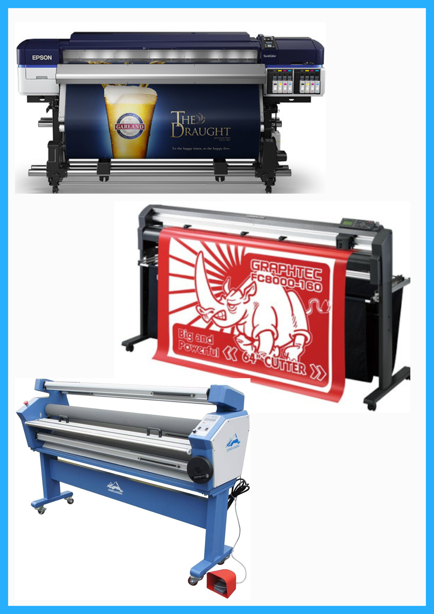 COMPLETE SOLUTION - Epson SureColor S60600 Production Edition Printer - Refurbished (1 Year Warranty) + 64" Graphtec FC8000-160 Vinyl Cutting Plotter - Refurbished (1 Year Warranty) + 63" Cold Laminator, with Heat Assisted - New