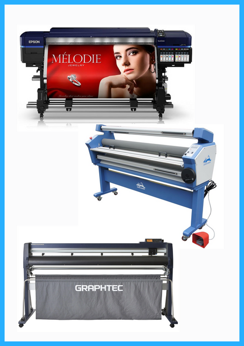 COMPLETE SOLUTION - Epson Surecolor S80600 Production Edition 64" Solvent Printer (Refurbished) + 64" Graphtec FC9000-160 Wide Cutter (New) + Upgraded Ving 63" Wide Format Cold Laminator (New)