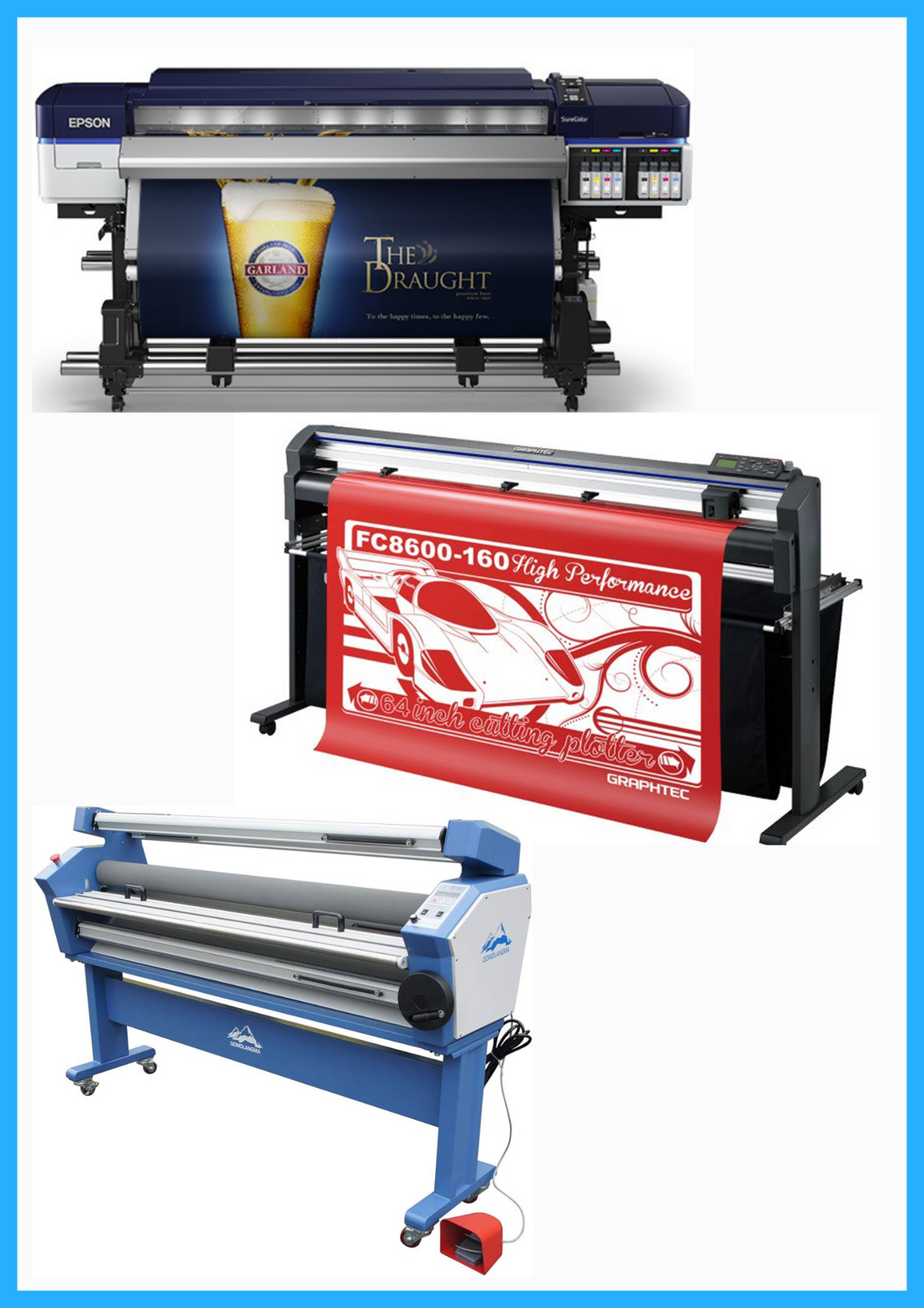 ON SALE - COMPLETE SOLUTION - Epson SureColor S60600 Production Edition Printer - Refurbished (1 Year Warranty) + 64" Graphtec FC8600-160 Vinyl Cutting Plotter - Refurbished (1 Year Warranty) + 63" Cold Laminator, with Heat Assisted - New