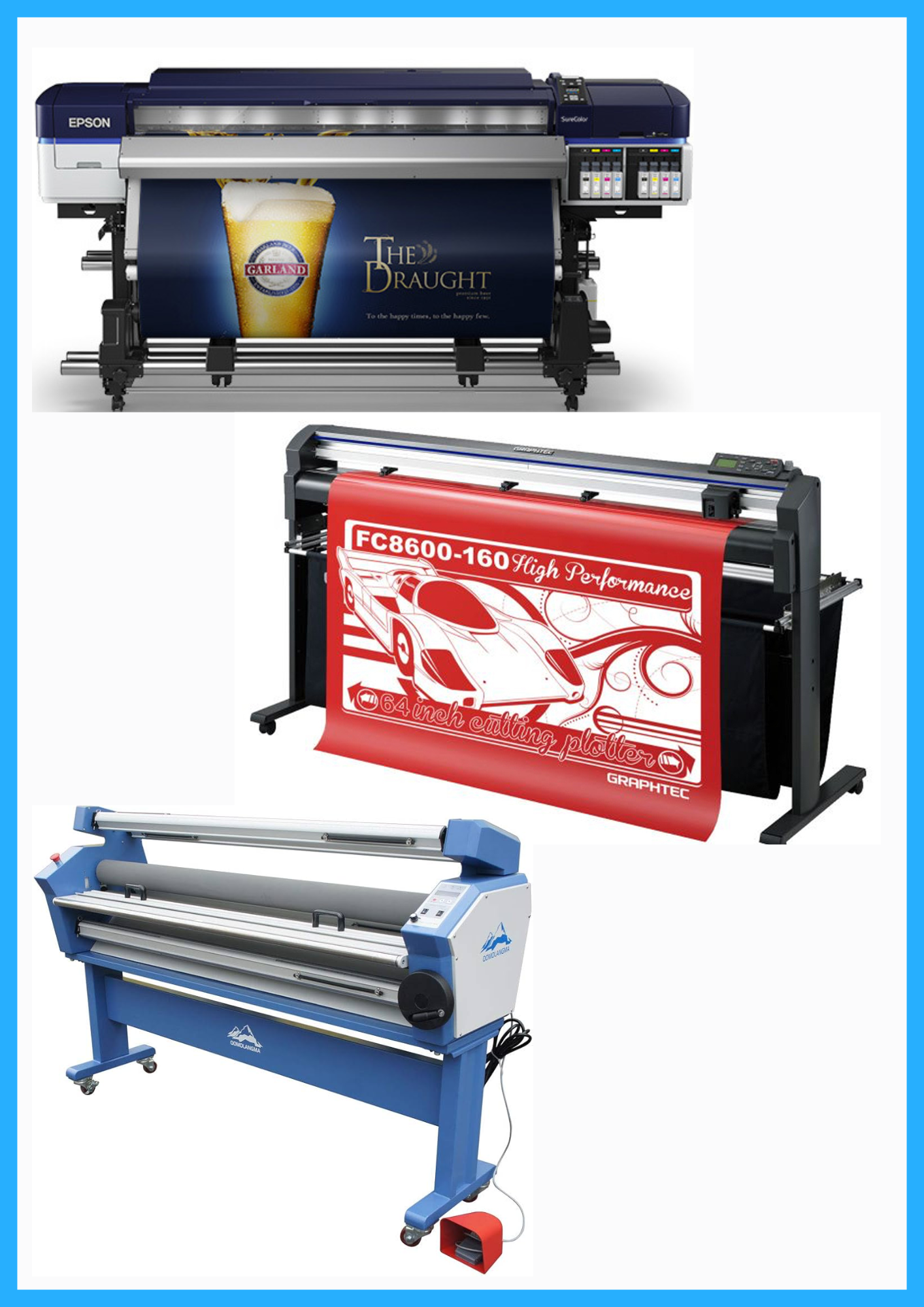 COMPLETE SOLUTION - Epson SureColor S60600 Production Edition Printer - Refurbished (1 Year Warranty) + 64" Graphtec FC8600-160 Vinyl Cutting Plotter - Refurbished (1 Year Warranty) + 63" Cold Laminator, with Heat Assisted - New