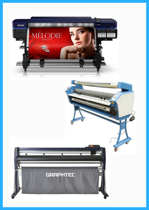 COMPLETE SOLUTION - Epson Surecolor S80600 Production Edition 64" Solvent Printer (Refurbished) + 64" Graphtec FC9000-160 Wide Cutter (New) + 55" Full-Auto Wide Format Cold Laminator with Heat Assisted (New)