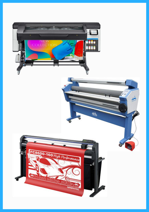 COMPLETE SOLUTION - HP Latex 700 64" Wide Format Printer + 64" Graphtec FC8600-160 Vinyl Cutting Plotter - Refurbished (1 Year Warranty) + 63" Full-auto Low Temp. Wide Format Cold Laminator