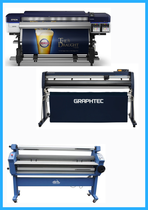 COMPLETE SOLUTION - Epson SureColor S60600 Production Edition Printer - Refurbished (1 Year Warranty) + 64" Graphtec FC9000-160 Vinyl Cutting Plotter - Refurbished (1 Year Warranty) + 55" Cold Laminator with Heat Assisted - New