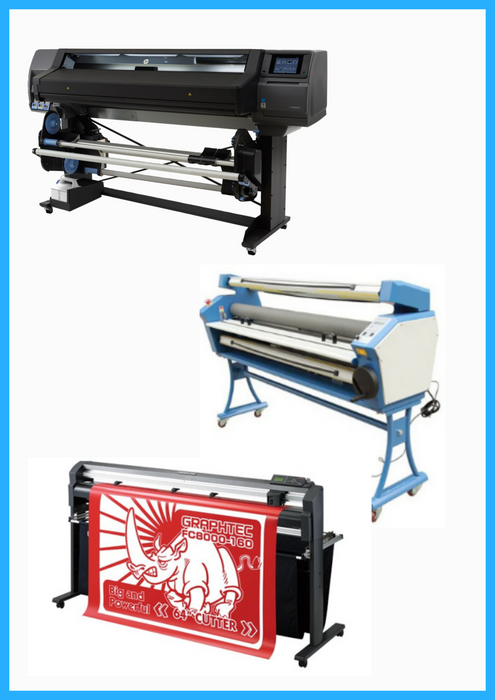 COMPLETE SOLUTION - HP Latex 560 64" Printer (Refurbished) + 64" Graphtec FC8000-160 Vinyl Cutting Plotter (Refurbished) + 63" Full-auto Low Temp. Wide Format Cold Laminator (New)