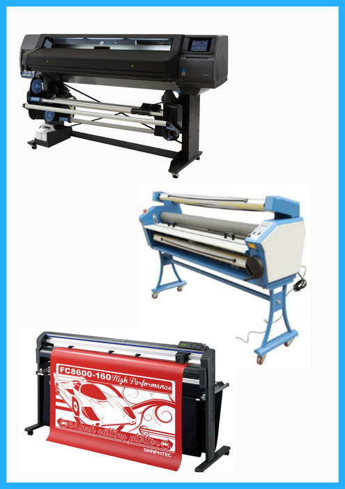 COMPLETE SOLUTION - HP Latex 560 64" Printer (Refurbished) + 64" Graphtec FC8600-160 Vinyl Cutting Plotter (Refurbished) + 63" Full-auto Low Temp. Wide Format Cold Laminator (New)