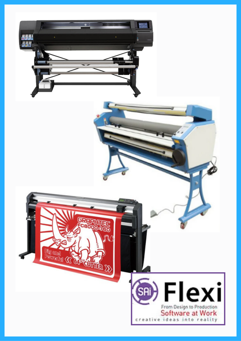 COMPLETE SOLUTION - HP Latex 560 64" Printer (Refurbished) + 64" Graphtec FC8000-160 Vinyl Cutting Plotter (Refurbished) + 63" Full-auto Low Temp. Wide Format Cold Laminator (New) + Flexi RIP Software