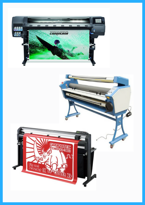 COMPLETE SOLUTION - HP Latex 365 Printer (V8L39A) (Refurbished) + 64" Graphtec FC8000-160 Vinyl Cutting Plotter (Refurbished) + 63" Full-auto Low Temp. Wide Format Cold Laminator (New)