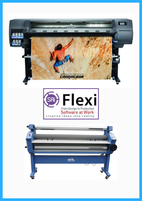 BUNDLE - HP Latex 335 64" Large-Format Printer - Refurbished (90 Days, 1, 2, 3 or 4 Years Warranty) + 55" Full-Auto Wide Format Cold Laminator with Heat Assisted + Flexi RIP Software