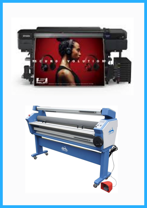 BUNDLE - Epson SureColor S80600L 64" Solvent Printer - Refurbished (1 Year Warranty) + 63" Full-auto Wide Format Cold Laminator, with Heat Assisted