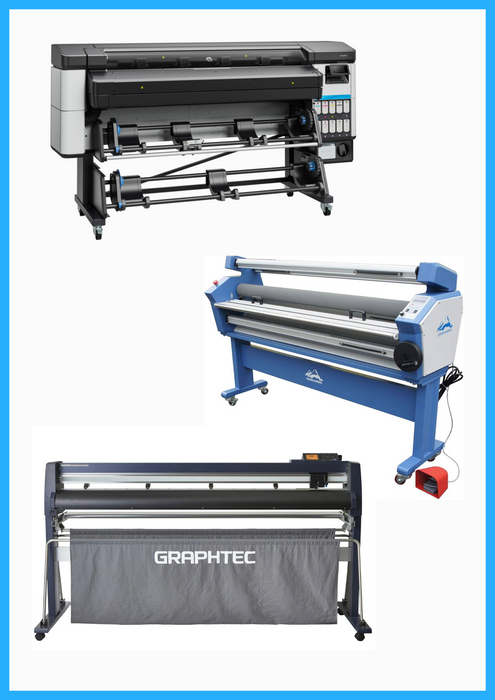 COMPLETE SOLUTION - HP Latex 630 W 64" Printer + 64" Graphtec FC9000-160 Wide Cutter + 63" Full-auto Low Temp. Wide Format Cold Laminator