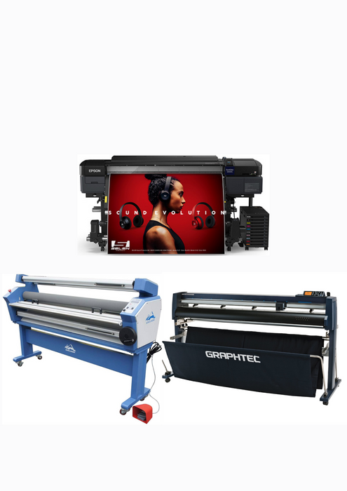COMPLETE SOLUTION - Epson SureColor S80600L 64" Solvent Printer + 64" Graphtec FC9000-160 Wide Cutter - Refurbished + 63" Full-auto Wide Format Cold Laminator, with Heat Assisted
