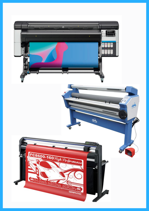 COMPLETE SOLUTION - HP Latex 630 64" Printer + 64" Graphtec FC8600-160 Vinyl Cutting Plotter - Refurbished (1 Year Warranty) + 63" Full-auto Low Temp. Wide Format Cold Laminator