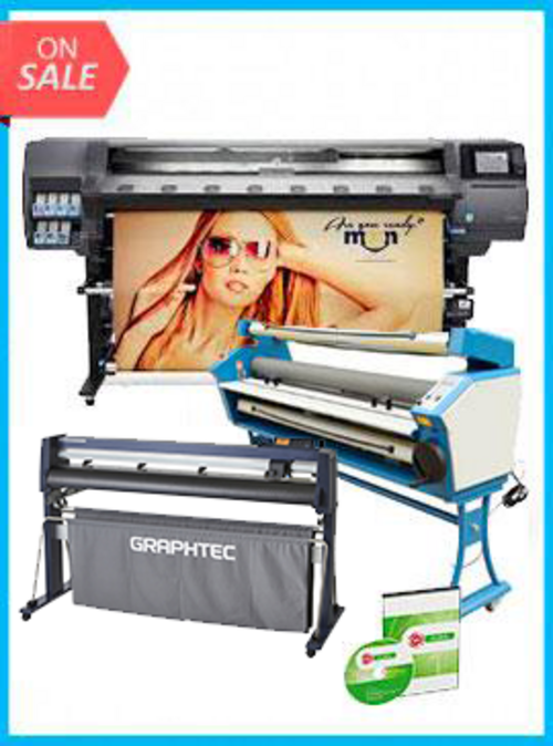 COMPLETE SOLUTION - HP Latex 360 64" Printer - Recertified (90 Days Warranty) + GRAPHTEC FC9000-160 64" (162.6 cm) Wide Cutter - New + Upgraded Ving 63" Full-auto Low Temp. Wide Format Cold Laminator, with Heat Assisted + Flexi RIP Software