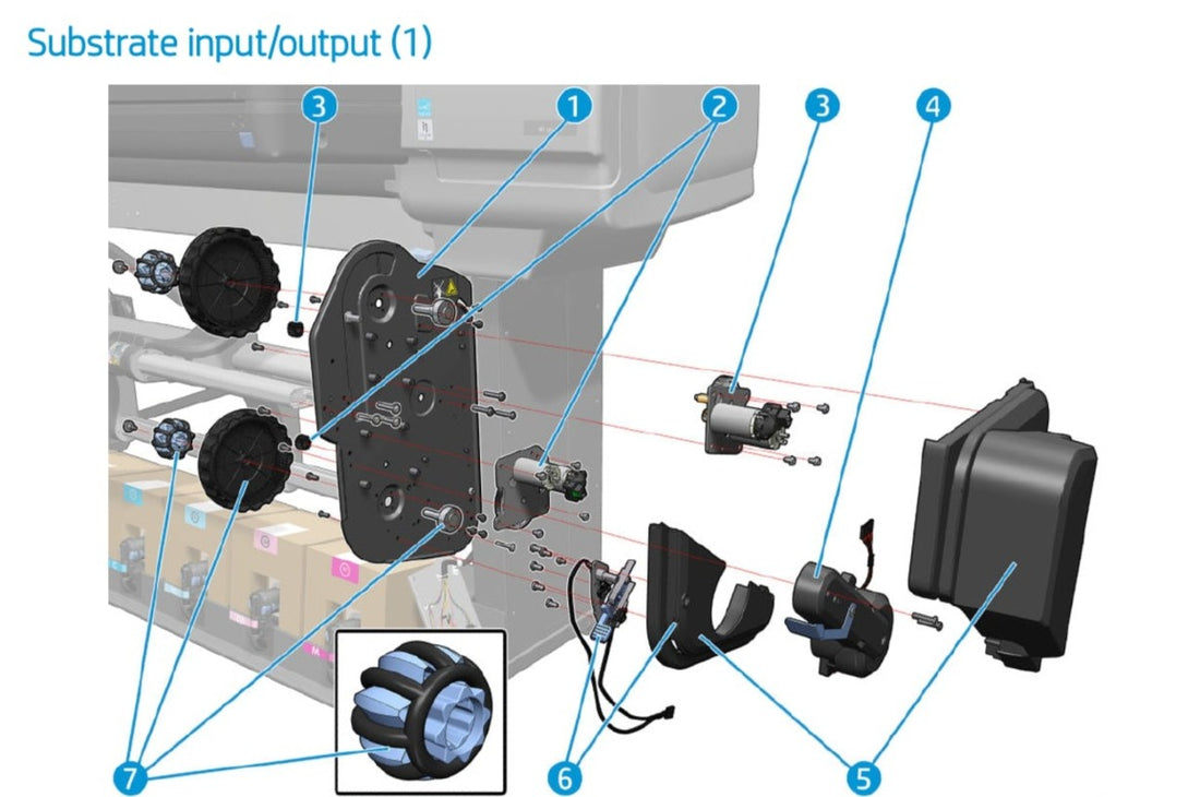 Rewinder Motor W/Gears for the HP Latex 560 Series (M0E29-67031)