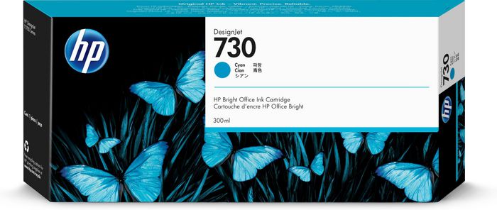 HP 730 300-ml Cyan DesignJet Ink Cartridge for HP DesignJet T1600, T1600dr, T1700, T2600, T2600dr - P2V68A