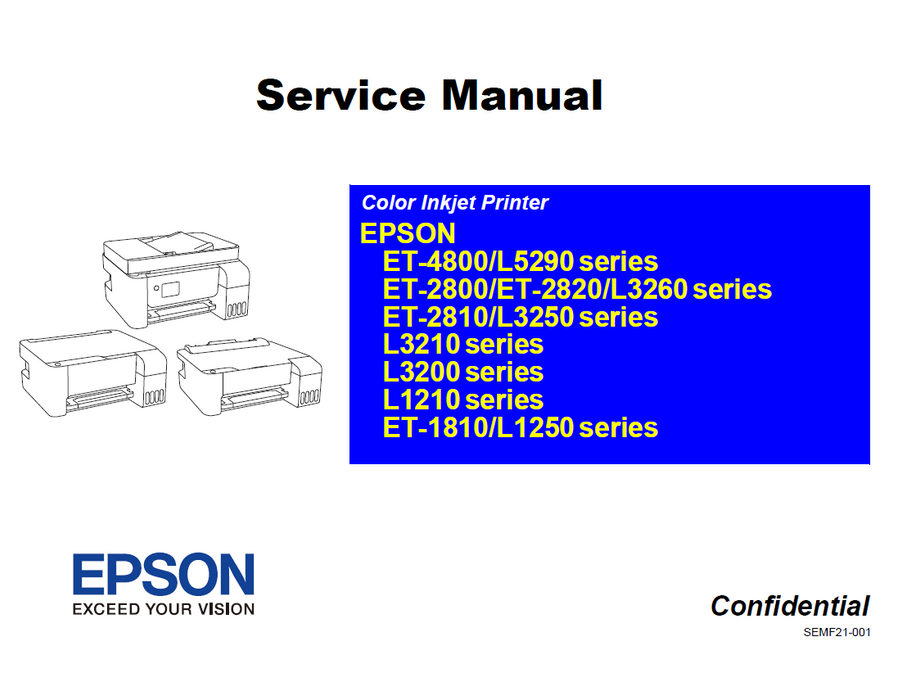 EPSON L1210 L1250 L3200 L3210 L3250 L5290 / ET-1810 2800 2810 2820 3250 3260 4800 Service Manual