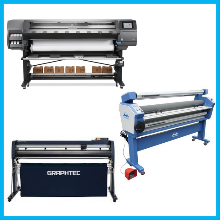 COMPLETE SOLUTION - HP Latex 370 64"- Recertified (90 Days, 1 or 2 Years Warranty) +  Graphtec FC9000-160 64" Wide Cutter (Refurbished with 90 Days, 1 or 2 Years Warranty) +  55" Full-Auto Wide Format Cold Laminator with Heat Assisted