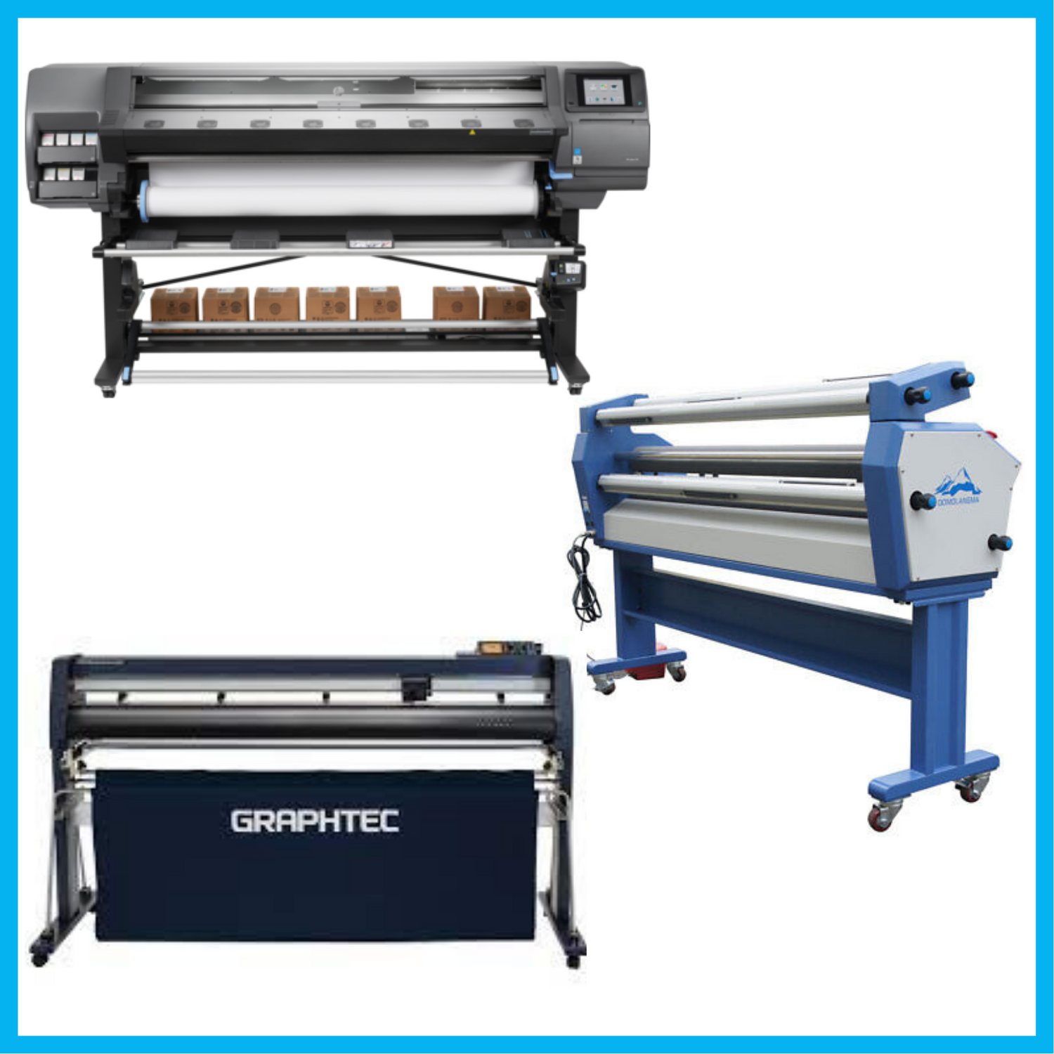 ON SALE - COMPLETE SOLUTION - HP Latex 370 Printer -  Refurbished (90 Days, 1, 2, 3 or 4 Y/Warranty) + Graphtec FC9000-160 64" Wide Cutter (90 Days, 1, 2, 3 or 4 Y/Warranty) + 63" Full-auto Wide Format Cold Laminator, w/Heat Assisted