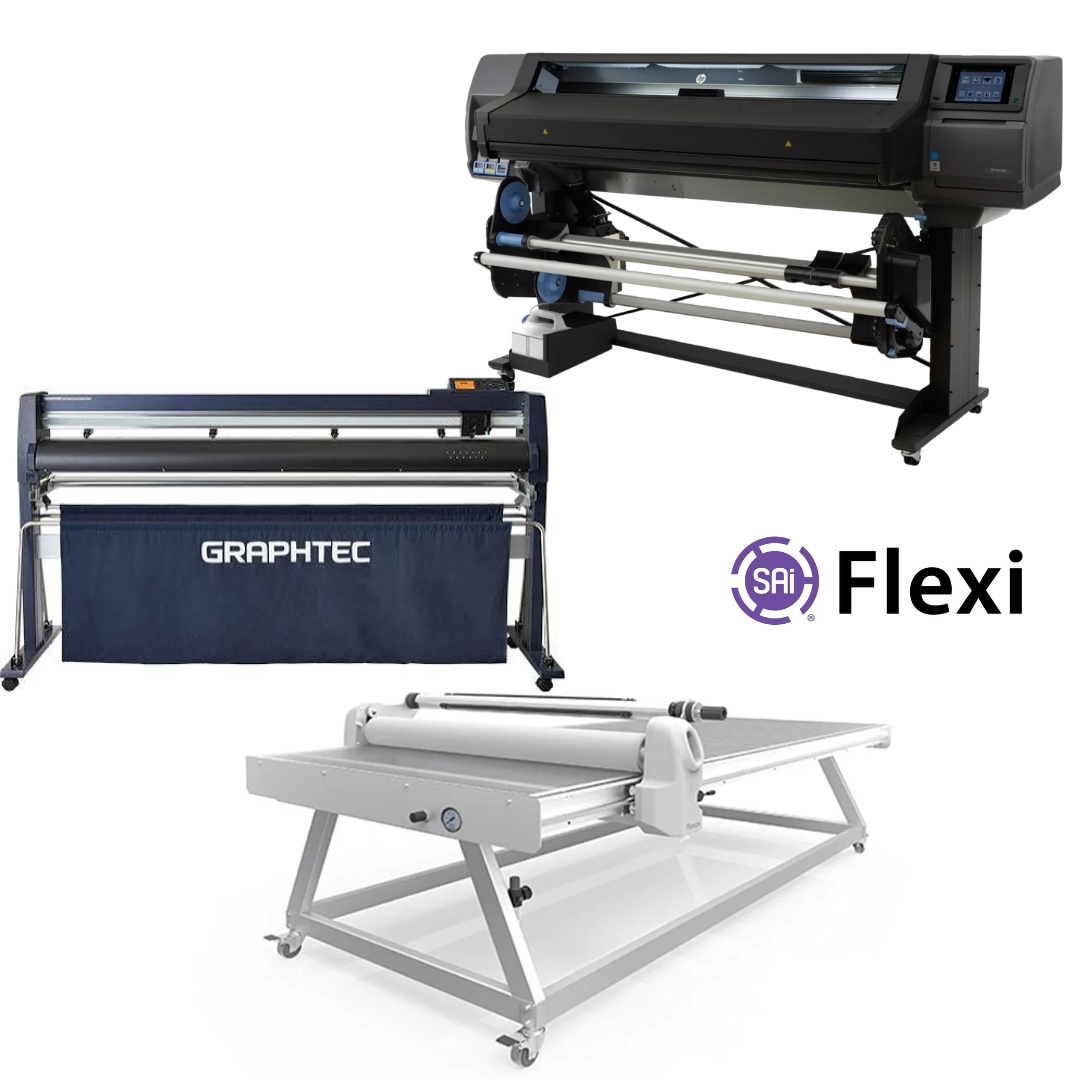 COMPLETE SOLUTION - HP Latex 560 Printer - Refurbished (1 Year Warranty) + Graphtec FC9000-160 64" Wide Cutter - New + 63" Full-auto Low Temp. Wide Format Cold Laminator + 51" x 98" Flatbed Lamination Table + Flexi RIP Software