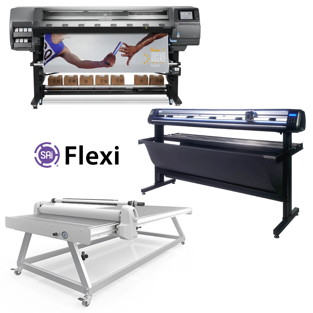 COMPLETE SOLUTION - HP Latex 370 64" Printer - Refurbished (90 Days Warranty) + 51" x 98" Flatbed Lamination Table + 65" Vinyl Cutter with ARMS Contour Cutting, Barcode, and Vacuum Hold-Down (MH400) + Flexi RIP Software