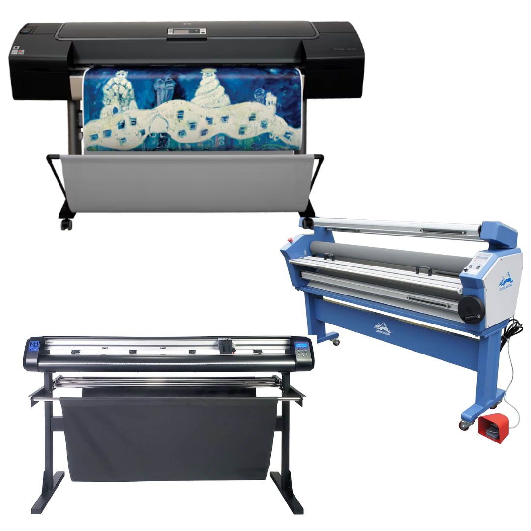 COMPLETE SOLUTION - HP Designjet Z3100 44&quot; Photo Printer Series - Refurbished (90 Days Warranty) + 55&quot; Full-Auto Low Temp. Cold Laminator, With Heat Assisted - New + 53&quot; Vinyl Cutter Machine with ARMS Contour Cutting (MH200) - New
