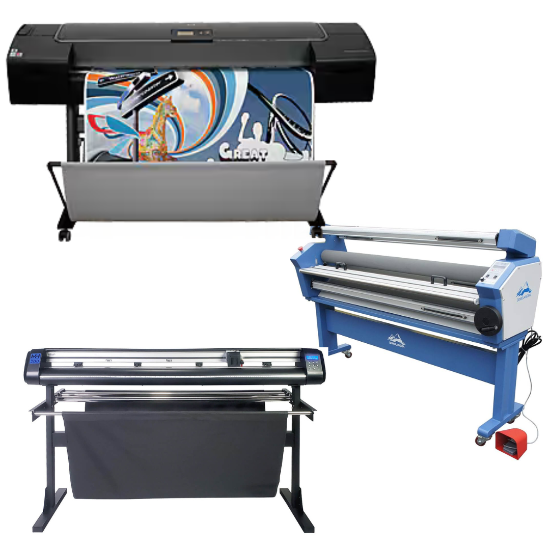 COMPLETE SOLUTION - HP DesignJet Z2100 24-in Photo Printer (Q6675A) - Refurbished (90 Days Warranty) + 55&quot; Full-Auto Low Temp. Cold Laminator, With Heat Assisted - New + 53&quot; Vinyl Cutter Machine with ARMS Contour Cutting (MH200) - New