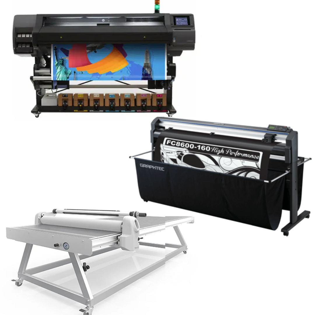 COMPLETE SOLUTION - HP Latex 570 64" Printer - Refurbished (1 Year Warranty) + 64" Graphtec FC8000-160 Vinyl Cutting Plotter - Refurbished (1 Y/Warranty) + 51" x 98" Flatbed Lamination Table - New