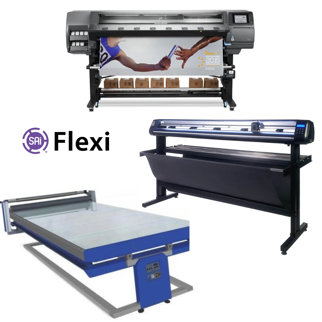 COMPLETE SOLUTION - HP Latex 370 64" Printer - Refurbished (90 D-Warranty)+ 65" Vinyl Cutter with ARMS Contour Cutting, Barcode, and Vacuum Hold-Down (MH400) + 67in x 126in Flatbed Hot and Cold Laminator for Rigid &amp; Flex Media + Flexi RIP Software