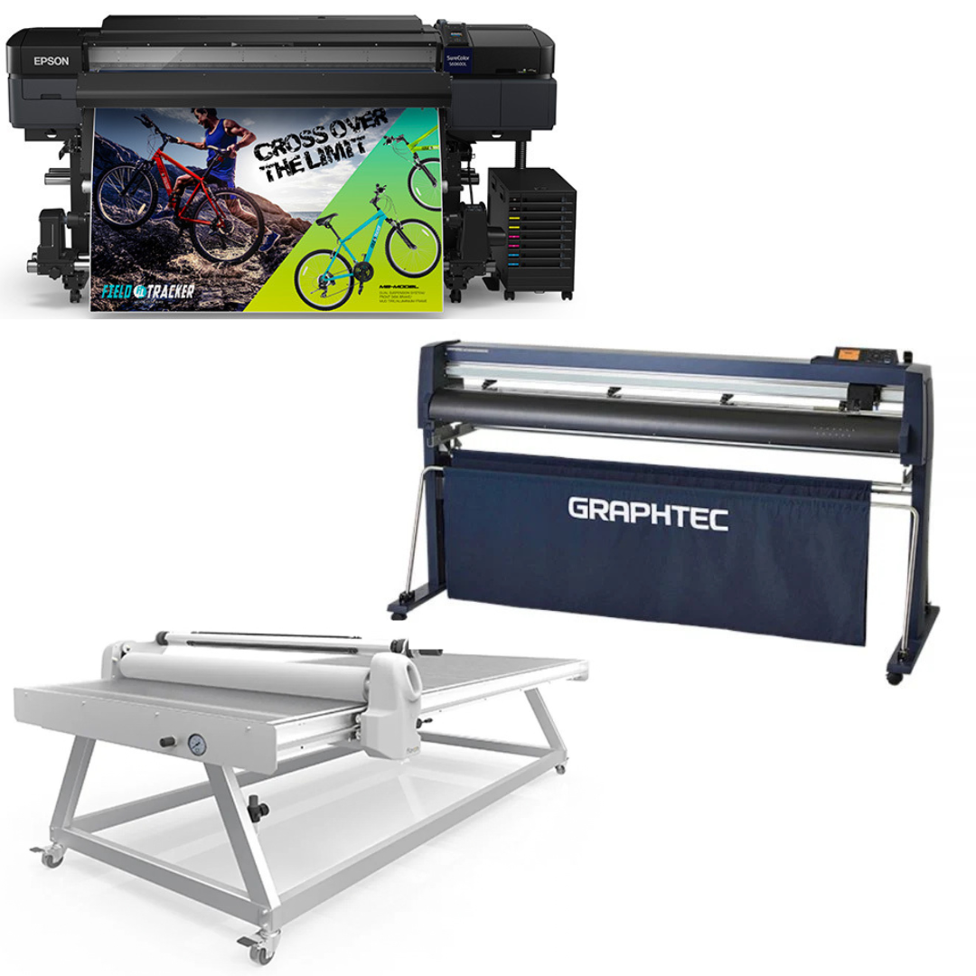 COMPLETE SOLUTION - Epson SureColor S60600L 64" Roll-to-Roll Solvent Printer - Refurbished (1 Y/Warranty) + 64" Graphtec FC8000-160 Cutting Plotter Refurbished (1 Y/Warranty) + 51" x 98" Flatbed Lamination Table - New