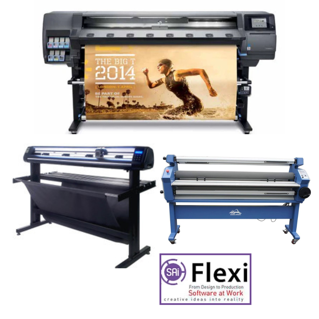 ON SALE - COMPLETE SOLUTION - HP Latex 360 - Refurbished (90 Days, 1, 2, 3 or 4 Years Warranty) + 63&quot; Full-auto Cold Laminator, with Heat Assisted - New + 53&quot; Vinyl Cutter with ARMS Contour Cutting &amp; Barcode (MH300) - New + Flexi RIP Software