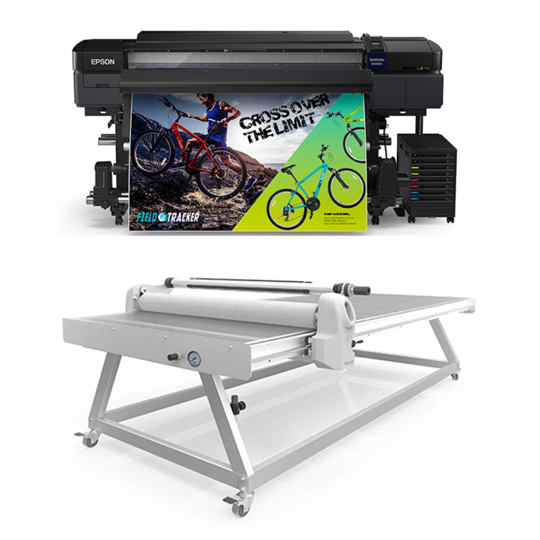 BUNDLE - Epson SureColor S60600L 64" Roll-to-Roll Solvent 4-Color Bulk Ink Printer - Refurbished (1 Year Warranty) + 51" x 98" Flatbed Lamination Table for All Size Prints and Kinds of Board - New