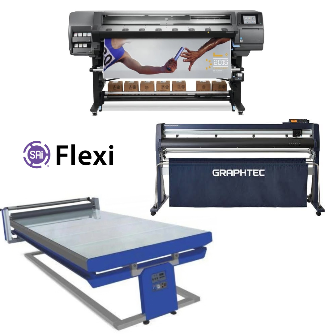 COMPLETE SOLUTION - HP Latex 560 Printer - Refurbished (1 Year Warranty) + Graphtec FC9000-160 64" Wide Cutter - New + 67in x 126in Flatbed Hot and Cold Laminator for Rigid &amp; Flex Media + Flexi RIP Software