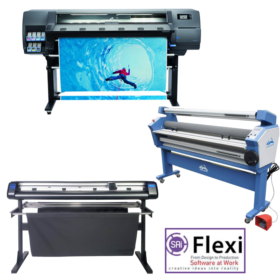 ON SALE - COMPLETE SOLUTION - HP Latex 315 54&quot; Printer - Refurbished (90 Days, 1, 2, 3 or 4 Y/Warranty) + 55&quot; Cold Laminator, With Heat Assisted + 53&quot; Vinyl Cutter Machine with ARMS Cutting (MH200) - New + Flexi RIP Software