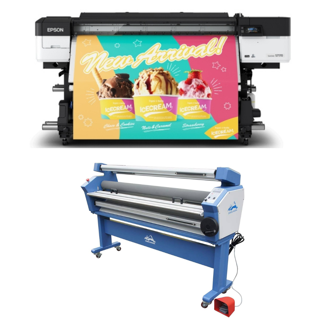 BUNDLE - Epson SureColor S7170 64" Production Edition Solvent Printer - New + 63" Full-auto Low Temp. Wide Format Cold Laminator, with Heat Assisted - New