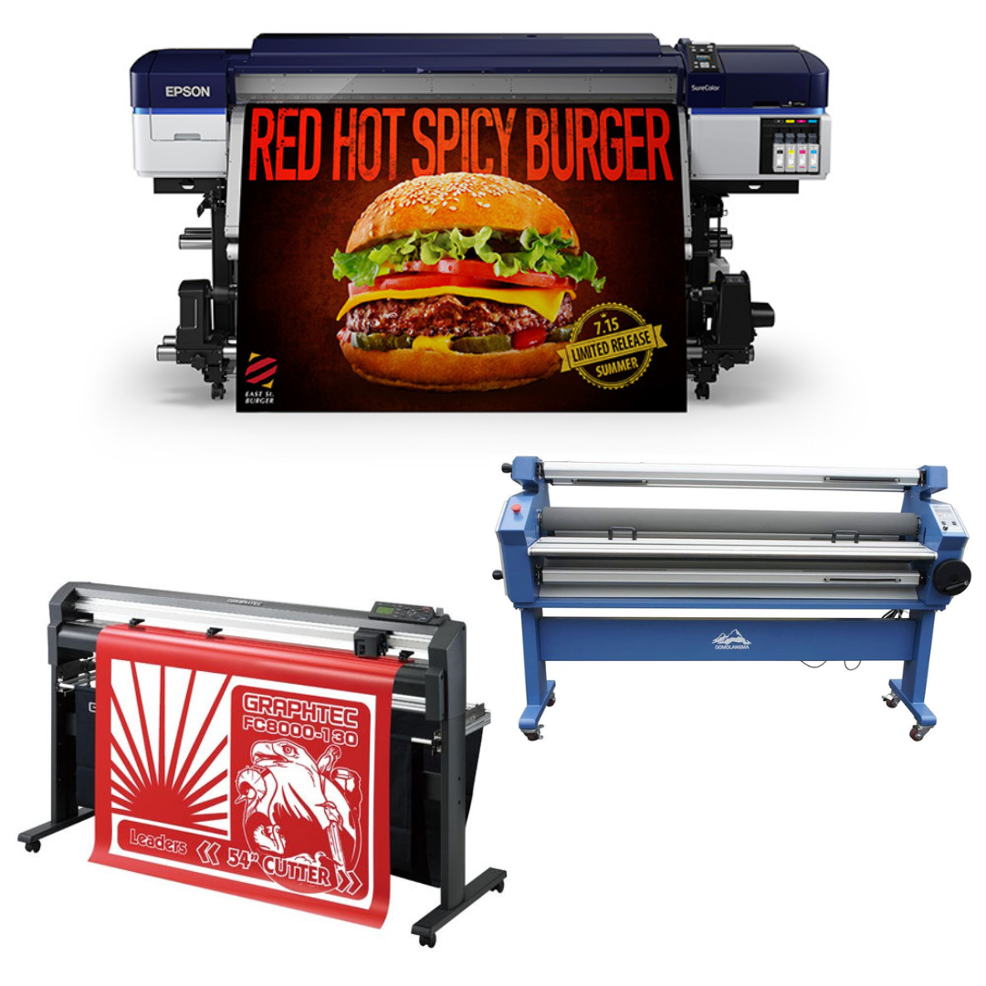 COMPLETE SOLUTION - Epson SureColor S40600 Production Edition - Refurbished (1 Year Warranty) + 54" Graphtec FC8000-130 Vinyl Cutting Plotter - Refurbished (1 Year Warranty) + 55" Full-Auto Wide Format Cold Laminator with Heat Assisted - New