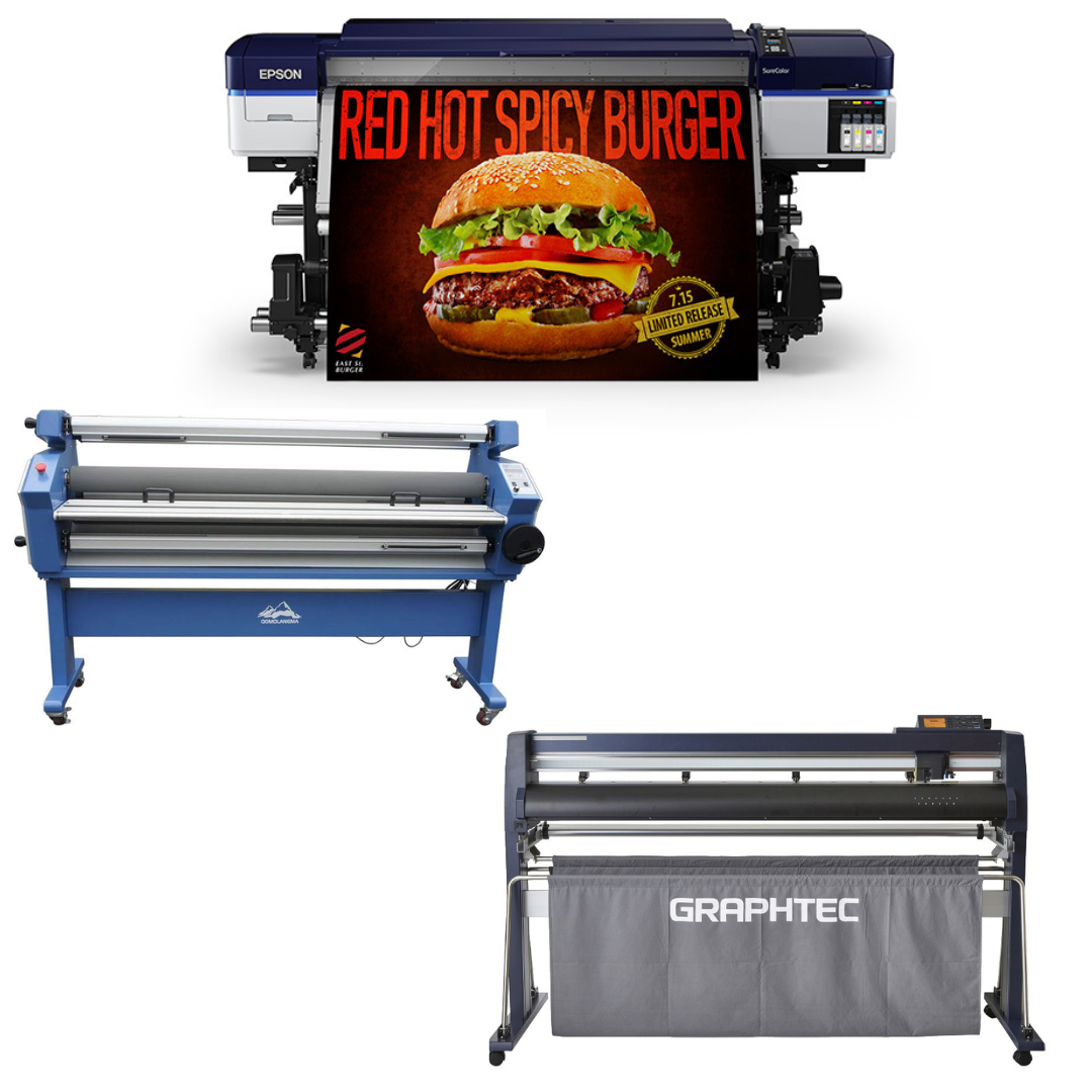 COMPLETE SOLUTION - Epson SureColor S40600 Production Edition - Refurbished (1 Year Warranty) + 54" Graphtec FC9000-140 Wide Cutter - Refurbished (1 Year Warranty) +55" Full-Auto Wide Format Cold Laminator with Heat Assisted - New