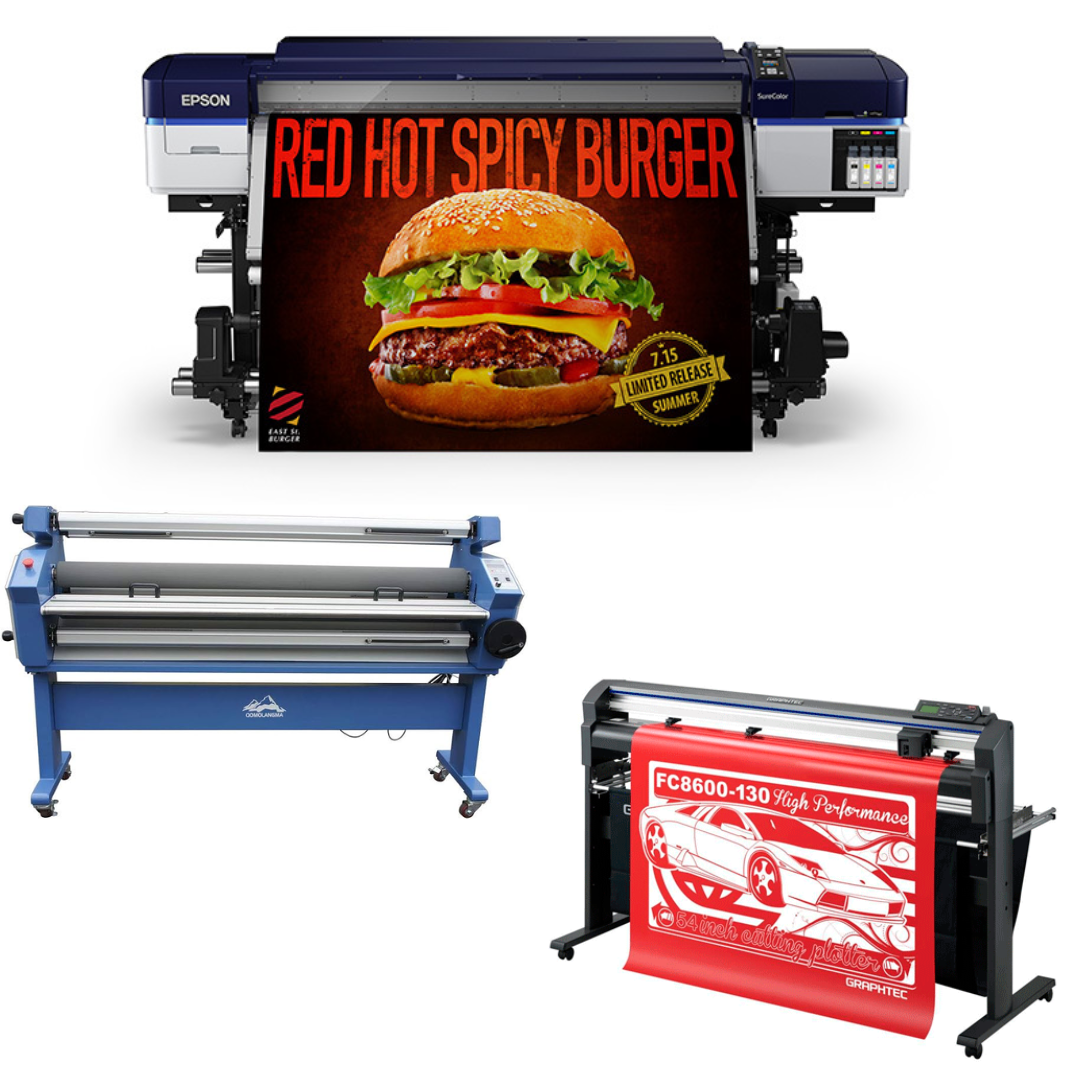 COMPLETE SOLUTION - Epson SureColor S40600 Production Edition - Refurbished (1 Year Warranty) + 64" Graphtec FC8600-130 High Performance Vinyl Cutting Plotter - Refurbished (1 Year Warranty) + 55" Full-Auto Wide Cold Laminator with Heat Assisted - New