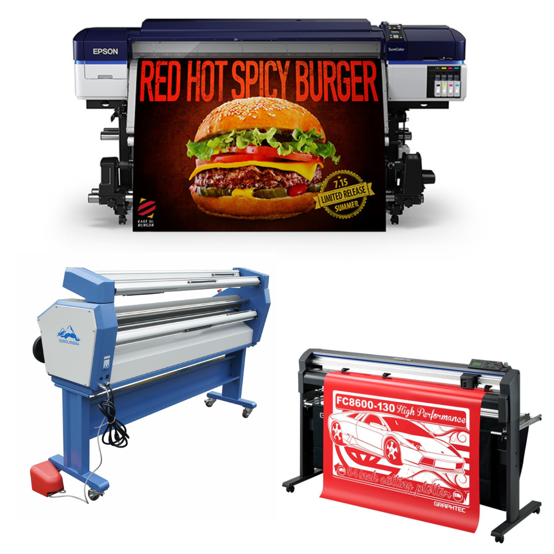 COMPLETE SOLUTION - Epson SureColor S40600 Production Edition - Refurbished (1 Year Warranty) + 64" Graphtec FC8600-130 High Performance Vinyl Cutting Plotter - Refurbished (1 Year Warranty) + 63" Wide Format Cold Laminator, with Heat Assisted - New
