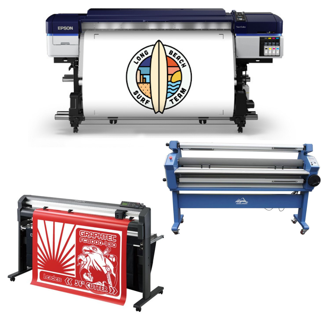 COMPLETE SOLUTION - Epson SureColor S60600 Production Edition Printer - Refurbished (1 Year Warranty) + 54" Graphtec FC8000-130 Vinyl Cutting Plotter - Refurbished (1 Year Warranty) + 55" Wide Format Cold Laminator with Heat Assisted - New