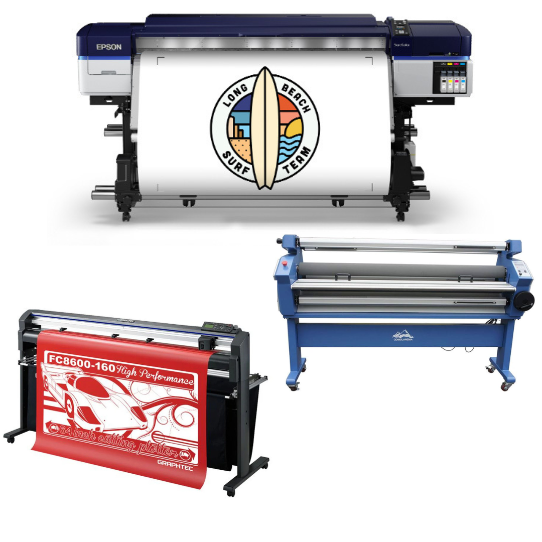COMPLETE SOLUTION - Epson SureColor S60600 Production Edition Printer - Refurbished (1 Year Warranty) + 64" Graphtec FC8600-130 Vinyl Cutting Plotter - Refurbished (1 Year Warranty) + 55" Wide Format Cold Laminator with Heat Assisted - New