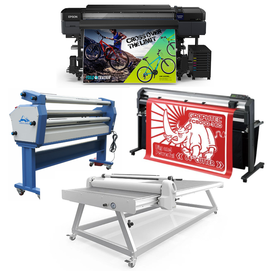 COMPLETE SOLUTION - Epson SureColor S60600L 64" Roll-to-Roll Solvent Printer - Refurbished (1 Y/Warranty) + 64" Graphtec FC8000-160 Cutting Plotter Refurbished (1 Y/Warranty) + 63" Cold Laminator, with Heat Assisted + 51" x 98" Flatbed Lamination Table