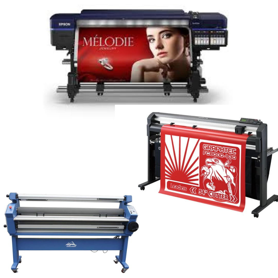 COMPLETE SOLUTION - Epson Surecolor S80600 Production Edition 64" Solvent Printer - Refurbished (1 Year Warranty) + 54" Graphtec FC8000-130 Vinyl Cutting Plotter - Refurbished (1 Year Warranty) + 55" Cold Laminator with Heat Assisted - New